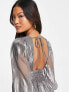 Фото #3 товара River Island Petite metallic thread mini dress in silver