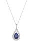 ფოტო #1 პროდუქტის Sapphire (1-1/3 ct. t.w.) & Diamond (1/6 ct. t.w.) Teardrop Halo 18" Pendant Necklace in 14k White Gold