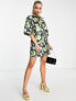 Фото #3 товара ASOS DESIGN metallic jacquard kimono sleeve shirt mini dress in large floral