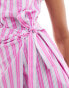 Фото #2 товара Mango stripe tie front mini dress in pink