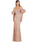 Фото #1 товара Women's Off Shoulder Mermaid Beaded Gown with Tiered Sleeves