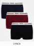 Boss Bodywear revive 3 pack trunks in black, blue and red