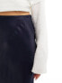 Stradivarius satin bias midi skirt in navy