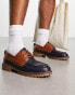 ASOS DESIGN boat shoes in tan and navy contrast faux leather