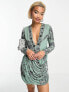 ASOS DESIGN drape embellished mini dress with floral artwork in teal