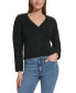 Фото #1 товара Women's Cable-Knit Cropped V-Neck Sweater