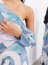 Фото #7 товара ASOS EDITION sheer draped off shoulder soft maxi dress in blue swirl print
