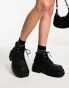 Truffle Collection chunky square toe lace up boots in black