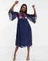 Фото #8 товара ASOS DESIGN Maternity double layer pleated embroidered midi dress in navy