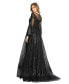 Фото #3 товара Women's Jewel Encrusted Illusion Long Sleeve A Line Gown
