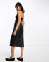 Stradivarius faux leather bandeau midi dress in black