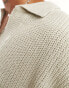 Фото #6 товара ASOS DESIGN oversized knitted fisherman rib notch neck jumper in stone