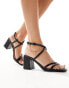 SEQWL Wide Fit mid block heel sandals in black snake