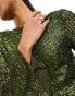 Jaded Rose long sleeve sequin cowl back mini dress in olive