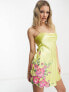 ASOS DESIGN embellished floral applique satin mini dress in yellow