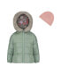 Фото #1 товара Little Girls Solid with Faux Fur Trim Jacket and Fleece Beanie Set