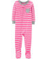 Фото #1 товара Пижама для девочек Carterʻs Toddler 1-Piece Striped из 100% хлопка со встроенными ножками