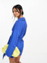 Фото #2 товара ASOS DESIGN long sleeve v neck wrap mini dress in bright blue