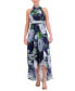 Women's Printed Mock-Neck Hi-Low A-Line Gown