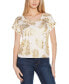 Women's Foil Print Grommet Trim Top Wht/gold, S - фото #1