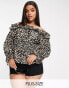 Фото #1 товара River Island Plus shirred waist bardot blouse in animal print