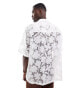 ASOS DESIGN oversized revere shirt in floral burn out in white