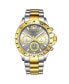 Men's Chronograph Watch, Silver Case, Gold Toned Bezel, Grey Dial TT Silver And Gold Stainless Steel Bracelet