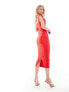 Фото #7 товара Vesper Tall tie strap notch detail midi dress in red