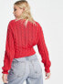 Monki cable knit caridgan in red