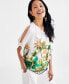 Фото #3 товара Women's Linen Blend Printed Dolman-Sleeve Top, Created for Macy's