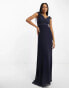 TFNC Bridesmaids bardot fitted maxi dress in navy