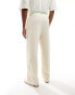 Фото #4 товара ASOS DESIGN wide ribbed velour joggers in off white with green detail - CREAM