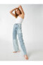Фото #4 товара Yüksek Bel Bloklu Kot Pantolon - Longer Straight Fit Jean