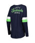 Фото #16 товара Women's College Navy Seattle Seahawks Athletic Varsity Lace-Up Long Sleeve T-shirt