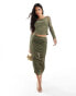 Фото #4 товара ASOS DESIGN co-ord mesh long sleeve ruched one shoulder top in khaki