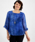 ფოტო #1 პროდუქტის Women's Printed Ruffle Trim Necklace Blouse, Created for Macy's