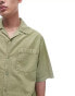 Topman short sleeve relaxed washed shirt in khaki Verwaschenes Grün, S - Chest 38 - фото #4