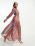 Фото #1 товара Urban Revivo tiered high neck maxi dress in red and blue print