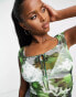 Фото #3 товара Motel square neck tie front crop top in blurred green daisy