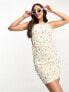 Pieces Tall exclusive drawstring side cami dress in cream ditsy