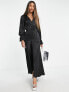 Фото #4 товара Flounce London satin long sleeve maxi dress in black satin