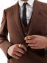 Фото #9 товара ASOS DESIGN wedding skinny wool mix suit jacket in brown basketweave texture