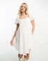 Фото #8 товара Wednesday's Girl Maternity dobby cotton puff sleeve mini smock dress in white