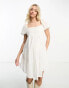 Фото #4 товара Wednesday's Girl Maternity dobby cotton puff sleeve mini smock dress in white