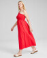 Women's Cotton One-Shoulder Smocked Maxi Dress, Created for Macy's Hibiscus Bloom, XL - фото #3