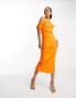 Фото #8 товара ASOS DESIGN bengaline asymetric drape midi dress in bright orange