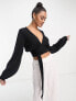 Фото #3 товара ASOS DESIGN wrap tie long sleeve beach crop top in black