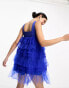 Amy Lynn Bobby tiered tulle mini dress in cobalt