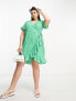 Vero Moda Curve wrap mini dress in bright green spot print