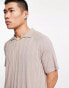 ASOS DESIGN relaxed ribbed polo with revere in light brown